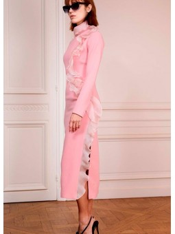 Vestido midi rosa con volante The 2nd Skin & Co