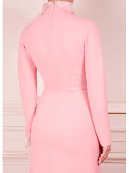 Vestido midi rosa con volante The 2nd Skin & Co